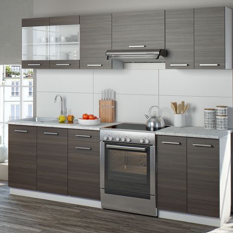 Cucina componibile Raul, Grigio nobile, 240 cm , PL Marmo con striscia LED, Vicco