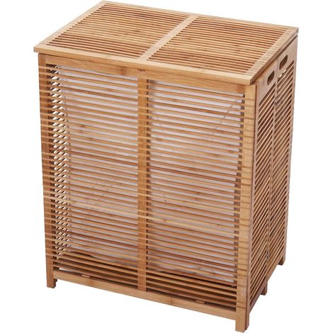 Coffre / panier à linge HWC-B18, Bambou 61x50x35cm
