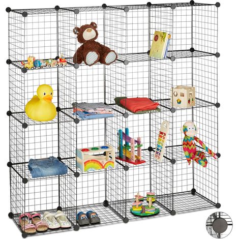 Étagère modulable Relaxdays, 16 compartiments, cubes 35x35 cm, système ouvert, métal, montage DIY, noire