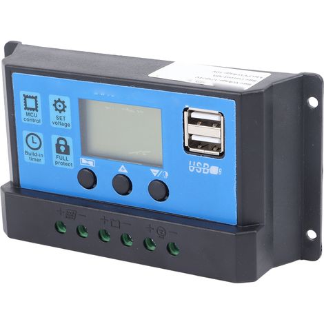 Régulateur solaire PWM 30A avec écran LCD, 12V/24V automatique, double port USB, compatible batteries 11,1V et 12,8V, édition Mexique, chargeur intelligent pour camping-car et système solaire domestiq (1/5)
