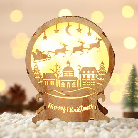 CYRILL – Décoration de Noël Illuminé en Bois Led,Lumières de Noël à Led en Bois,Led Maison Lumineuse Dessus de Table,Eclairage de Fenêtre,Pour Décoration de Noël,Festival,Fête((Noël). (1/5)
