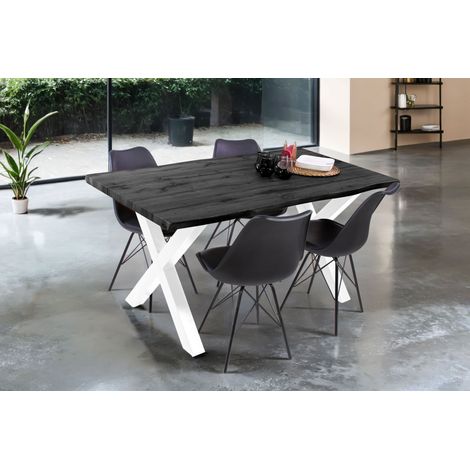 Esstisch Baumkante Holz-Optik Grau 160 x 85 X-Gestell weiß JOSY