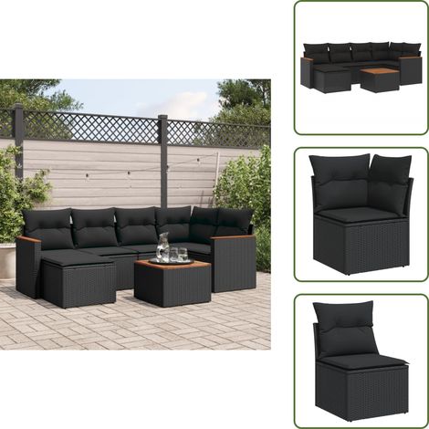 The Living Store 7-tlg. Garten-Sofagarnitur mit Kissen Schwarz Poly Rattan - Gartenmöbel Set - Esszimmergarnitur - Outdoor Lounge - Rattan Gartenset - Balkonmöbel (1/5)