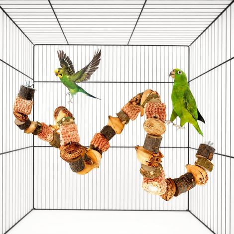 Natural Rodent Perch 80 cm - Nut Hulls, Pineapple Fiber, Corn - Flexible and Chewable - for Parakeet, Cockatiel, Parrot, Chew Bar + Climbing - with Fixings (1/5)