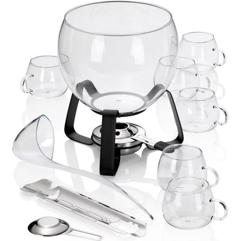Set de bol de feu 11 pièces, avec bol en verre de 3,5l, 6 verres, pince à sucre, louche, convient aussi pour le bol d'été (1/5)