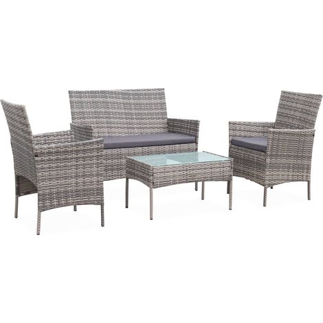 Ensemble de jardin en résine tressée. salon 4 places   fauteuil Moltès Nuances de gris / Gris