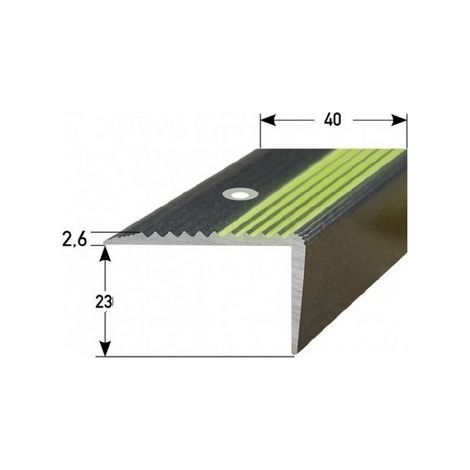 Treppenkante / Treppenkantenprofil / Winkelprofil (Größe 23 mm x 40 mm) aus Aluminium, mit abriebfester Spezialemaillierung und 5 nachleuchtenden Rillen, gebohrt, von Auer Metall -dunkelgrau-1000