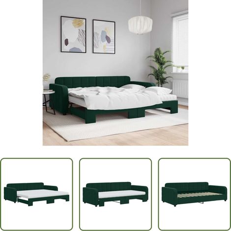 vidaXL Doppelbett - Tagesbett Ausziehbar mit Matratzen Dunkelgrün 90x200 cm Samt (1/5)