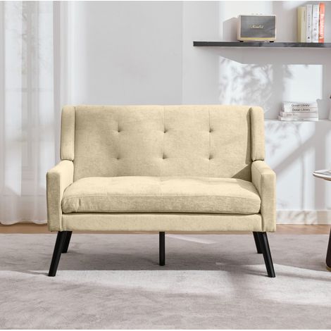 Divanetto 2 posti 119x75x88 cm in lino beige con cuscino in schiuma, per spazi piccoli – MEUBLIV (1/5)