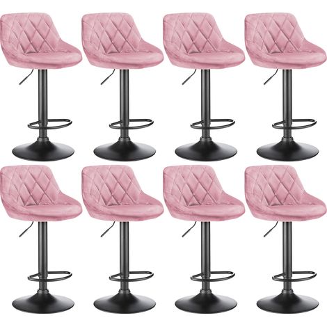 8 X Tabouret de Bar, Velours, Métal, Mousse, Rose (1/5)