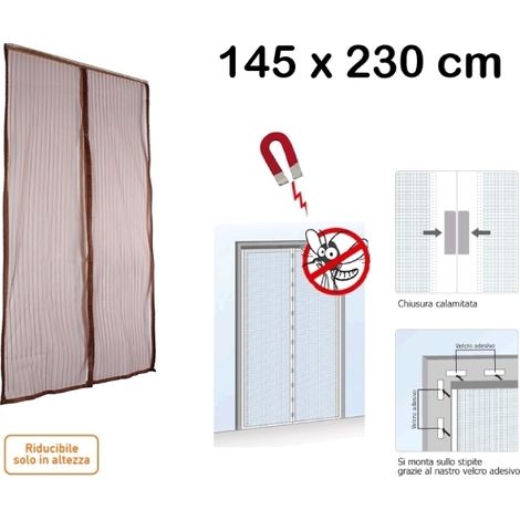 Zanzariera/Tenda con chiusura automatica a calamita/magnetica 145x230cm Marrone - Mod. Middle