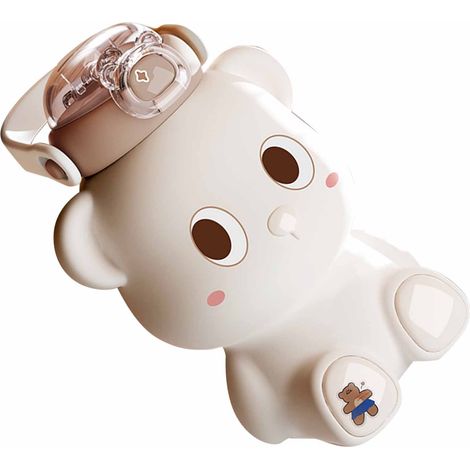 Isolierte Wasserflasche in Bärenform, Edelstahl 316, Vakuumflasche für Outdoor-Aktivitäten, mit integriertem Strohhalm, Weiß (1/5)