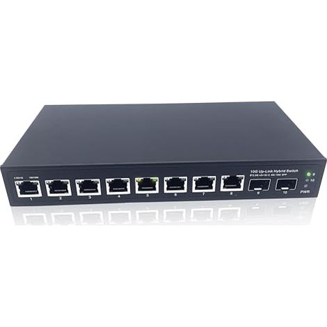 Elfcam® - 10Gb Commutateur Switch Fibre Optique Compatible avec Freebox Ultra, avec 2 Ports 10G SFP+ et 8 Ports 2,5G RJ45 PoE, Plug & Play Non Géré (2 Ports 10Gb SFP+ et 8 Ports 2,5G RJ45 PoE)