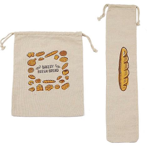 Lot de 2 sacs à pain à cordon réutilisables et portables pour le rangement du pain.-36X29X0.2CM