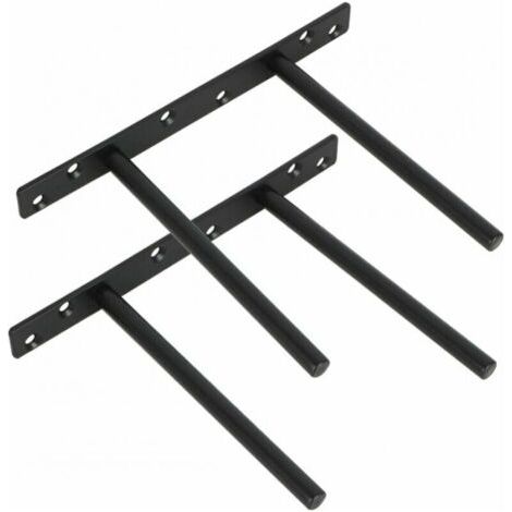 Lot de 2 supports muraux invisibles en métal pour étagère flottante en bois – Acier inoxydable noir – Charge maximale 20kg – Installation discrète (1/4)