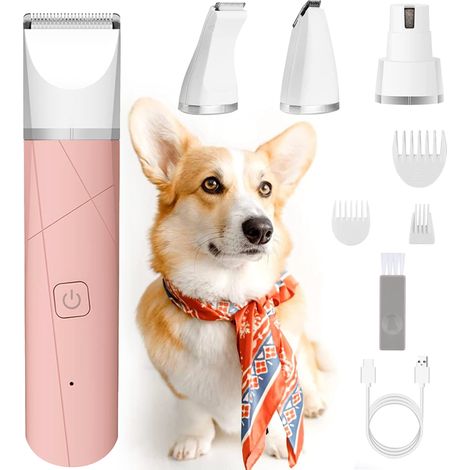 4 en 1 Tondeuse Chien Professionnelle: Silencieuse Tondeuses pour Chiens Étanchéité IPX7,Sans Fil Fondeuse Toilettage pour Animaux avec Câble USB Rechargeable pour Chat et Autres Animaux (Blanc) (1/5)