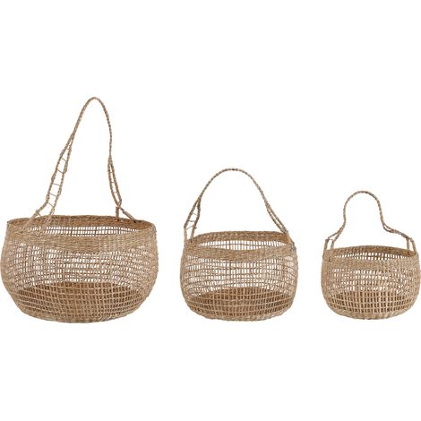 Conjunto de 3 cestas de algas marinas natural fabricadas a mano con asas boho natural accesorio hogar Arapaima (1/5)