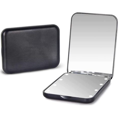 Miroir de poche, grossissement x1/3, LED, miroir de maquillage compact avec lumière pour sac à main, 2 côtés, portable, pliable