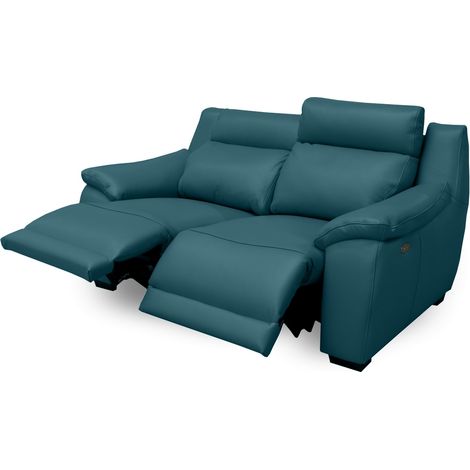 Canapé 2 places avec 2 relax en 100% tout cuir épais luxe italien - 2 relax électriques, turquoise. BERN (1/5)