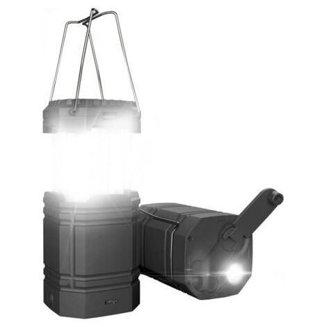 Lanterne Solaire de Camping à Manivelle, Lampe de Poche LED Portable Ultra Lumineuse, Batterie 3000mAh et Autonomie 30-35 H, Charge Port USB & Etanche pour l'Extérieur, Lecture, Randonnée, Urgence (1/5)