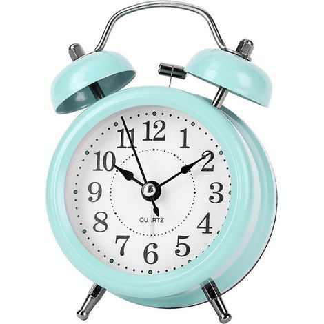 Réveil analogique rond avec veilleuse - réveil rétro compact, à piles, facile à régler, adapté aux petits espaces, aux adolescents et aux adultes, vert. (1/5)