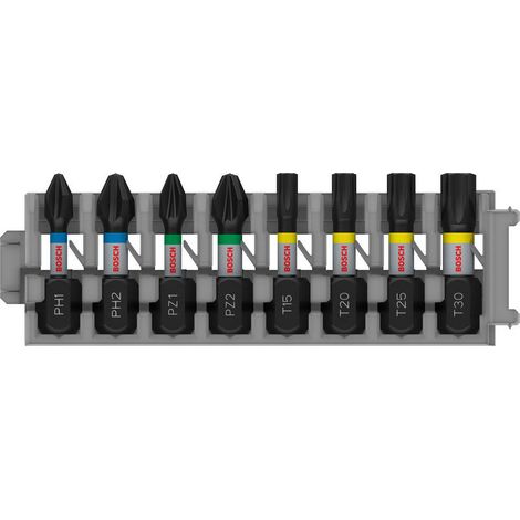 Bosch PRO Set de embouts d’impact, PH1/PH2/PZ1/PZ2/T15/T20/T25/T30, 25 mm, 8 pcs (1/5)