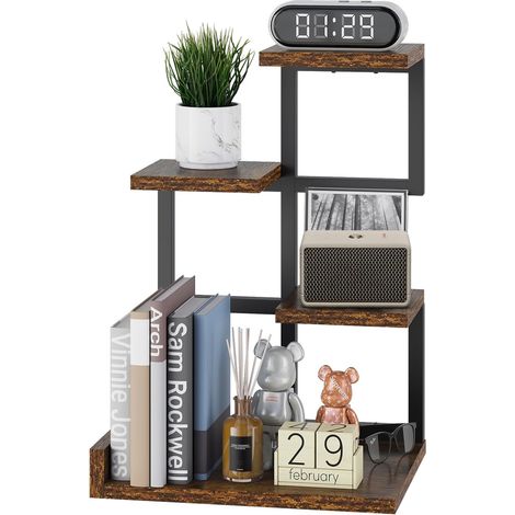 étagère de Bureau en Bois, Présentoir de Rangement 4 Couches, Organisateur de Tablette Petite étagère avec Cadre en métal pour, Livres, Plantes, Jouets, 31 x 24 x 44,5 cm, Rouille Brun HSR007H (1/5)