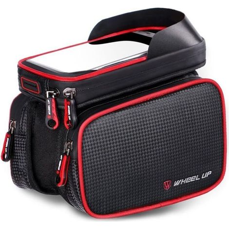 Lot de 1, sacoche de cadre de vélo, sacoche de cadre pour téléphones portables jusqu'à 6,2", pour VTT, cyclotourisme (rouge)