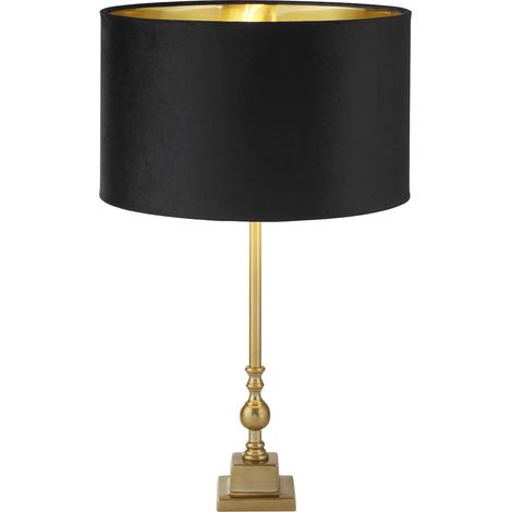 Lampada da tavolo Whitby - Ottone anticato e paralume in velluto nero (1/5)