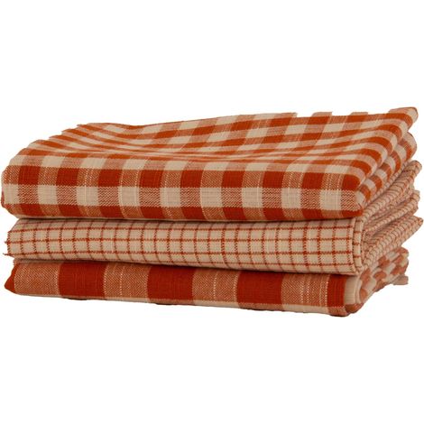 Lot de 3 torchons à carreaux en coton Brique 50x70 cm (1/2)