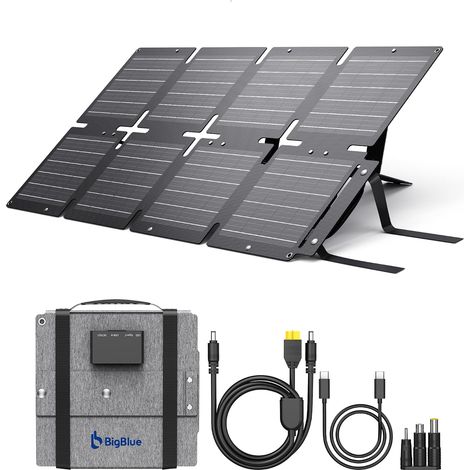 Chargeur Solaire Pliable 60W, Panneau Solaire Portable ETFE QC3.0+PD45W+CC Sortie 22,2V【IP68 étanche et Support d'angle】pour Camping, Compatible avec Smartphone Tablette Station d'alimentation (1/5)