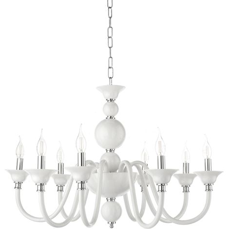 Lampada a sospensione D87 cm TEBE a 8 luci in vetro lavorato a mano BIANCO (1/3)