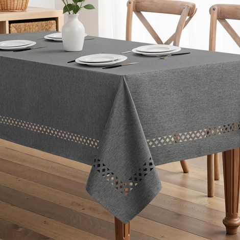 Nappe Rectangulaire Gris Foncé Aspect Lin Ourlet Creux 140x240cm