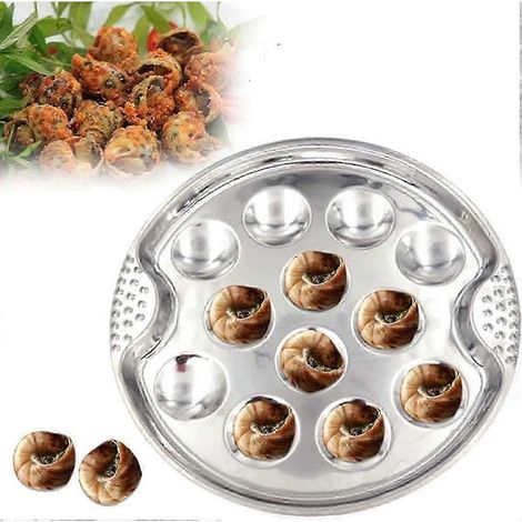 Plat à escargots en acier inoxydable à 12 trous avec pince - Plat de service épais SZRH AB (1/5)