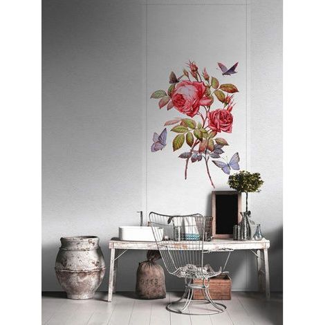 Papier peint panoramique floral blanc & rose Tapisserie panoramique romantique motif rose Papier peint panoramique chambre adulte & couloir (1/3)