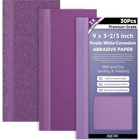 Assortiment de 30 feuilles de papier abrasif en corindon blanc, 22,9 x 8,5 cm, grain 80/120/180/220/320/400/600/800/1000/2000 pour ponçage et meulage du bois et du métal (1/5)