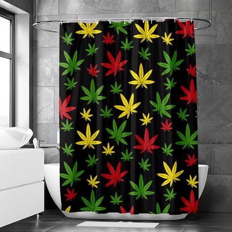 Rideau de douche motif chanvre et feuillage artistique, tissu salle de bain imperméable, 90x180 cm (1/4)