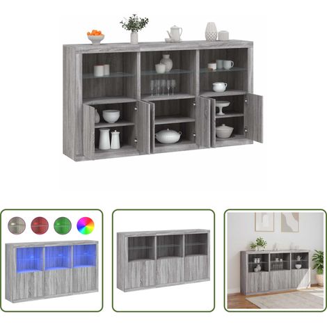 Beistelltisch - Sideboard mit LED-Leuchten Grau Sonoma 181,5x37x100 cm (1/5)