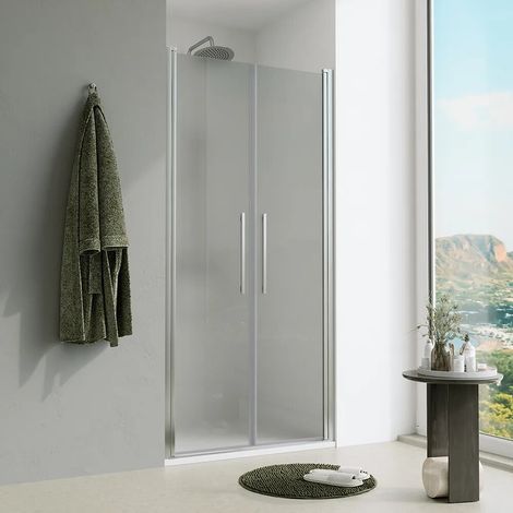 Porte de douche 80 cm à ouverture saloon avec profilés chromés et verre opaque 6 mm h195 Elba (1/4)