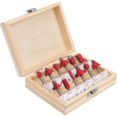 Set de 12 fraises à bois carbure, tige 1/4 pouce, coffret rangement, outils de défonceuse professionnels (1/5)
