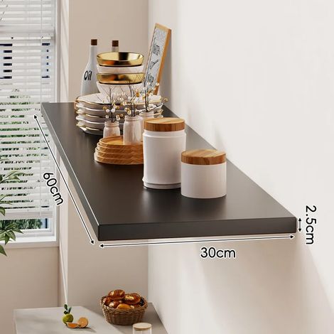(noir 60 x 30 cm) Étagère murale avec un tableau d'affichage pour salon, maison, fixation murale en bois massif, étagère murale stratifiée, présentoir (1/5)