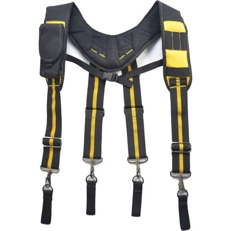 Harnais porte-outils, harnais de travail réglable avec pochette pour téléphone pour électricien et charpentier, noir (1/4)