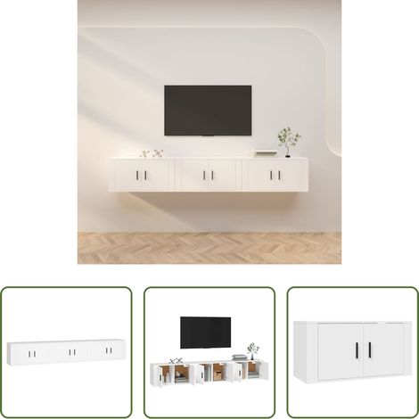 vidaXL Meuble tv mural bois - Meubles TV muraux 3 pcs blanc 80x34,5x40 cm (1/5)