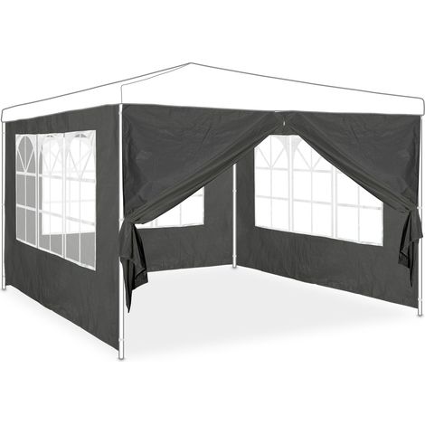 Relaxdays gazebo side panels, set of 4, marquee side wall, waterproof, with window, PVC/PE fabric, covers, grey