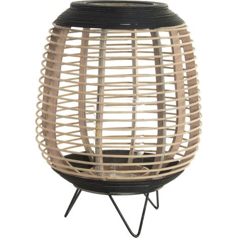 Porte-bougie en bambou et verre style tropical - Naturel brun et noir