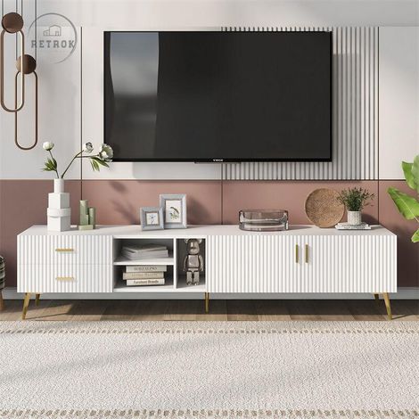 Meuble TV 75 pouces - TV Stand pour Télévision Lowboard Armoire TV Table de Console Centre de Divertissement en MDF Console Média - Blanc 180x35x44cm (1/5)