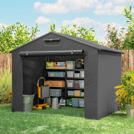 Abri de garage étanche 2,5 x 1,8 m avec porte zippée enroulable et fenêtre d'aération. Gris foncé. (1/5)