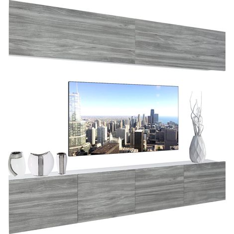 BELINI Wohnwand Vollausstattung Wohnzimmer-Set Moderne Schrankwand mit LED-Beleuchtung Anbauwand TV-Schrank Glamour Holz