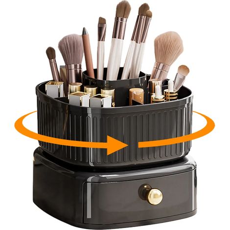 Organisateur de maquillage, range-pinceaux rotatif à 360° avec tiroir, étagère à cosmétiques, organisateur de coiffeuse, organisateur de maquillage pour la décoration de la chambre, coiffeuse, chambre (1/5)