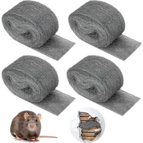 Laine D'acier, 4 Rouleaux 0000 Laine de Fil d'Acier Anti-Souris Laine d’acier Nettoyage Wire Wool pour Nettoyage Polissage Entretien et Finition du Bois, Verre, Métal, Pierre